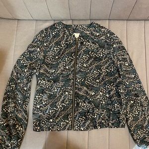 Loft brand bomber jacket with green/white/black paisley pattern